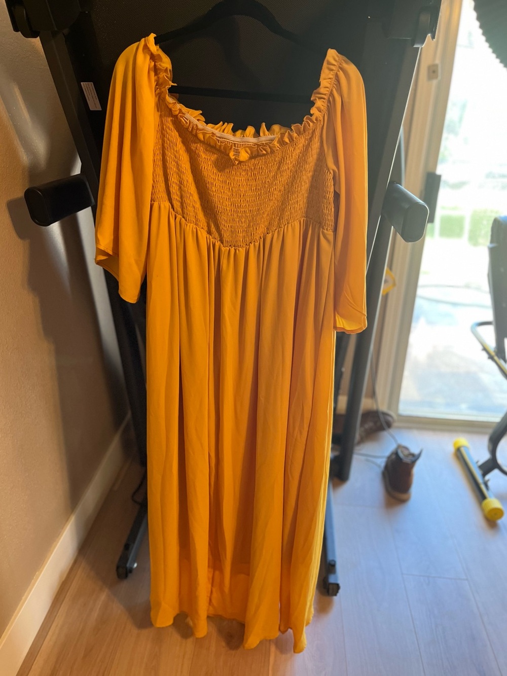 Mustard Yellow Smocked Maxi Dress - Off the shoulder